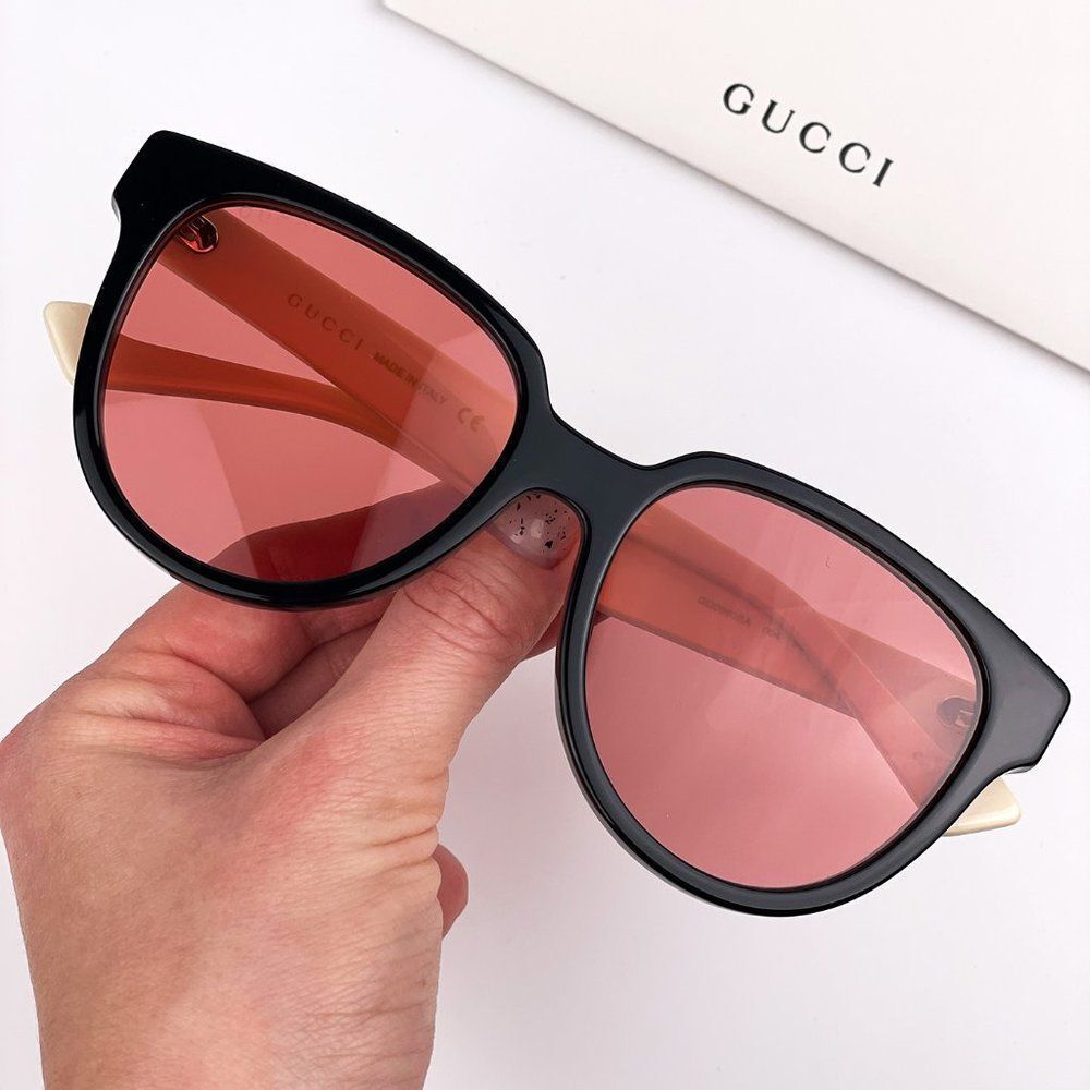 Gucci GG0960SA 004 Sunglasses Black White Orange Women